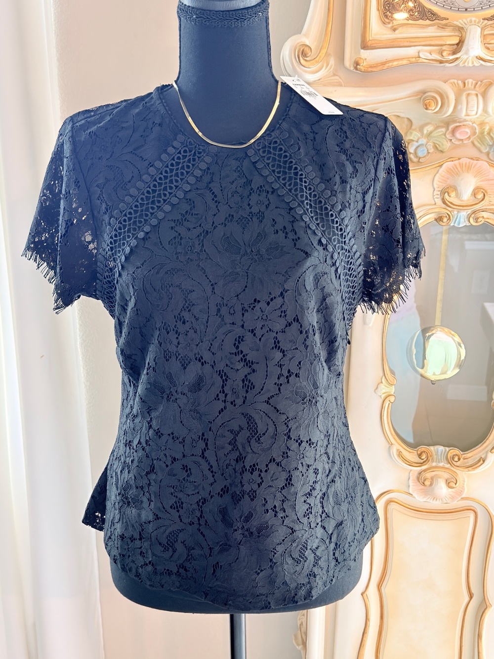 Express Black Lace Short-Sleeve Blouse